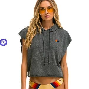 Aviator Nation LOGO EMBROIDERY SLEEVELESS RELAXED CROPPED PULLOVER HOODIE